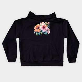 Luscious Tropical Watercolor Hibiscus Flower Kids Hoodie